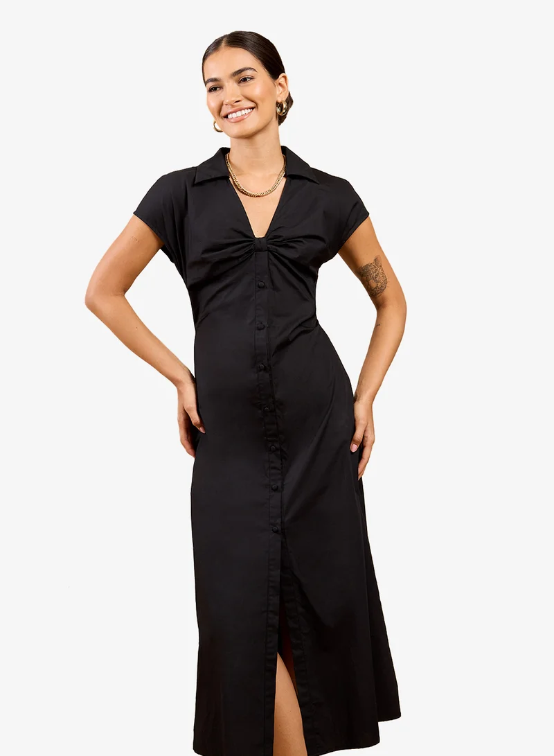 Little Mistress  Black Gather Midi Dress for Women | Best Price UAE